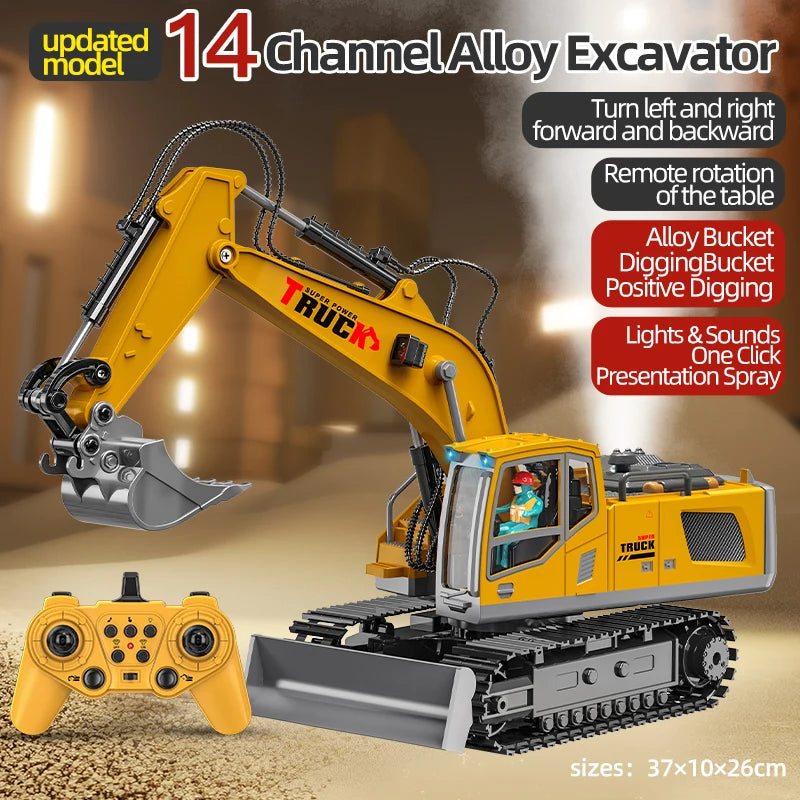 Alloy Remote Control Excavator Toy Car with Lights Sound Effect Electric Excavator Automobile Engineering Vehicle Children Gifts