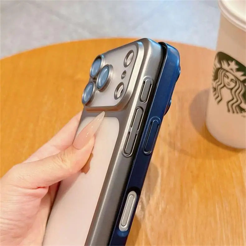 Luxury Frosted Translucent PC Phone Case for Iphone 17 Pro Max 17Air Plating Frame Lens Film Protection Anti-fall Phone Cover