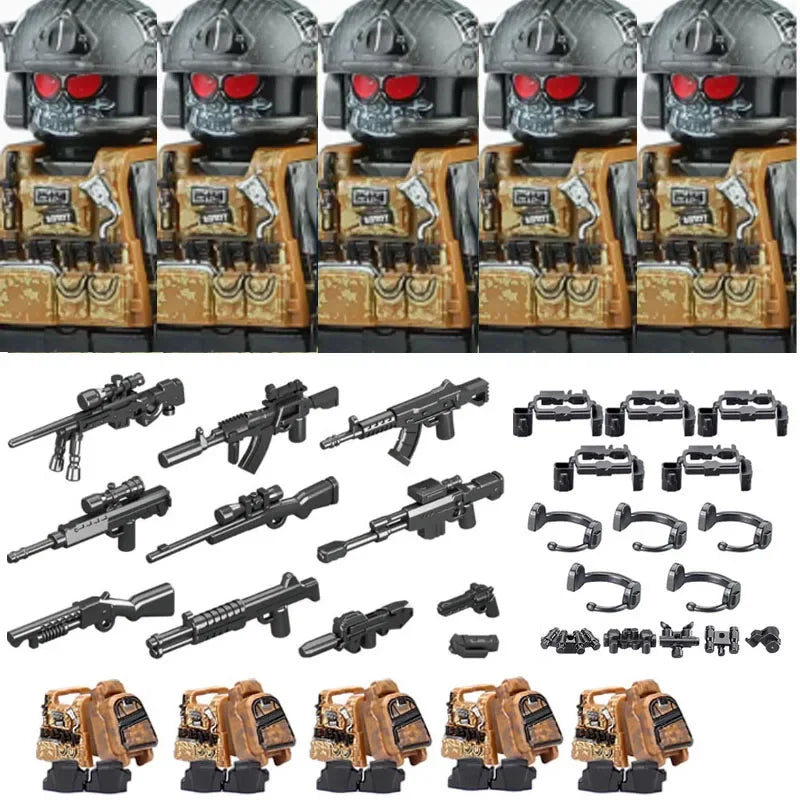 Military Army Figures Building Blocks SWAT Ghost Commando Special Forces Soldier Weapons Gun Hat Shield Belt AK Mini Bricks Toy