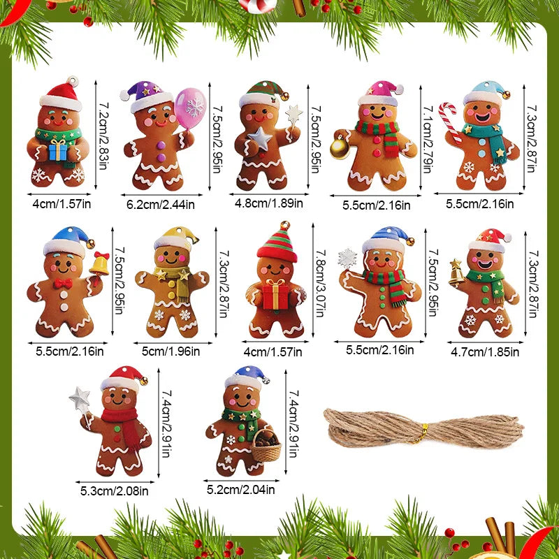 12/24pcs Christmas Gingerbread Man Ornaments Xmas Tree Wooden Hanging Pendants 2026 New Year Party Home Decoration Kids DIY GIft