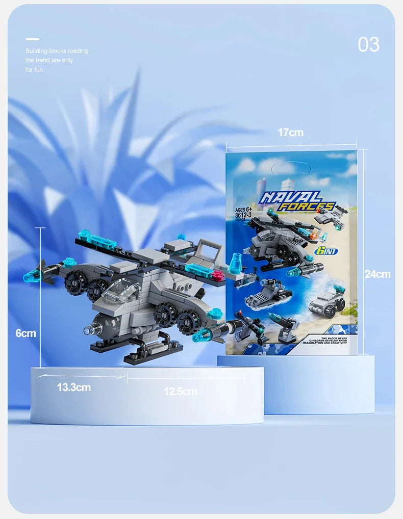 6IN1 Building Blocks City Fire Car Police Truck Engineering Crane Tank Helicopter Bricks Set Toys for Children Kids