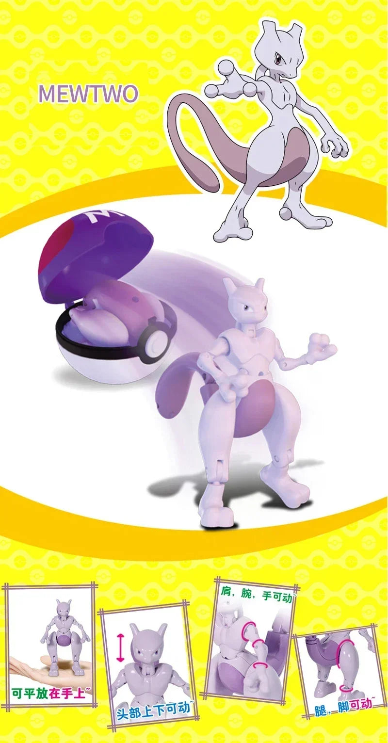 Pokemon Ball Deform Mewtwo Figure Pokeball Action Figurine Pikachu Charizard Gengar Blastoise Greninja Eevee Poke Child Toy Set
