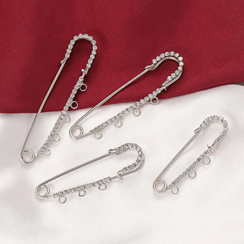 5pcs Rhinestone Large Safety Pins Crystal Brooch with 3/4/5 Loops for DIY Blankets Skirts Knitted Fabric Crafts Jewelry Making