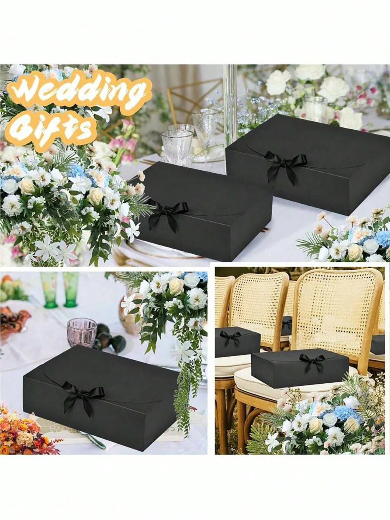 4pcs-Black Gift Box With Lid Bridesmaid Proposal Box with Ribbon Groomsmen Proposal Box Present Packaging Box Wedding Boxes