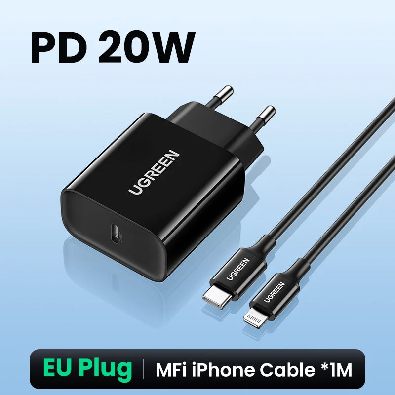 UGREEN Quick Charge 4.0 3.0 QC PD Charger 20W QC4.0 QC3.0 USB Type C Fast Charger for iPhone 17 16 15 Pro Xiaomi Phone PDCharger
