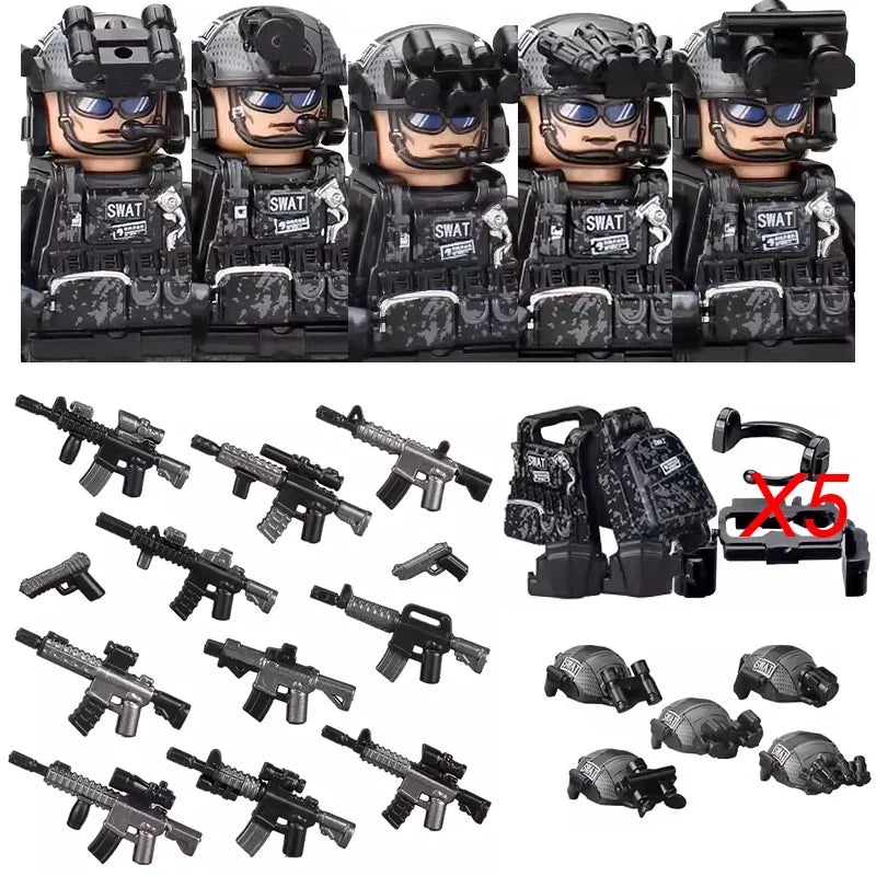 Military Army Figures Building Blocks SWAT Ghost Commando Special Forces Soldier Weapons Gun Hat Shield Belt AK Mini Bricks Toy