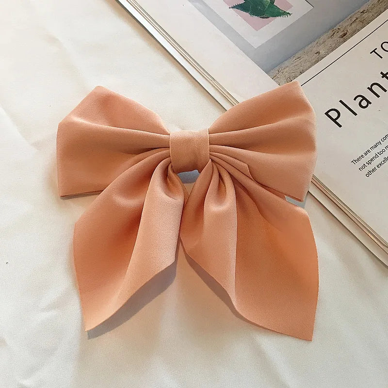 Solid Color Satin Bowknot Hair Clips For Girls Sweet Bow Women Hairpins Butterfly Barrettes Duckbill Clip Kids Hair Accessories