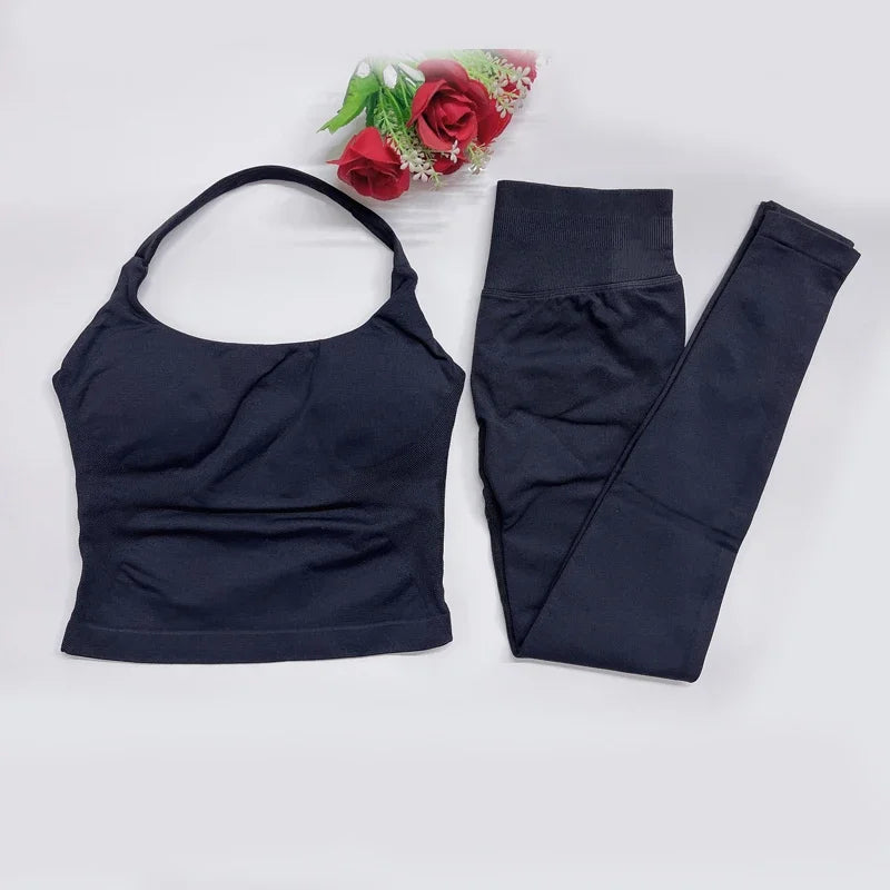 Women's High Stretch Soft Halter Top Sports Tops Legging Set Gym Workout Yoga Fitness Active Wear Impact Outfit Sport Pant