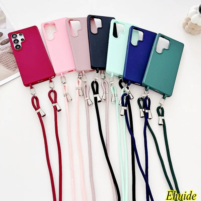 Strap Case For Samsung Galaxy S25 Ultra S21 S22 S23 Plus S24 FE S25FE A17 A56 Crossbody Lanyard Double Buckle Cord Soft Cover