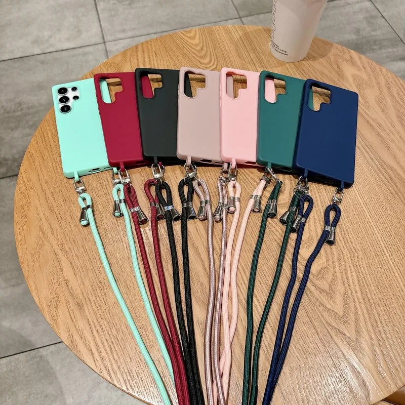 Strap Case For Samsung Galaxy S25 Ultra S21 S22 S23 Plus S24 FE S25FE A17 A56 Crossbody Lanyard Double Buckle Cord Soft Cover