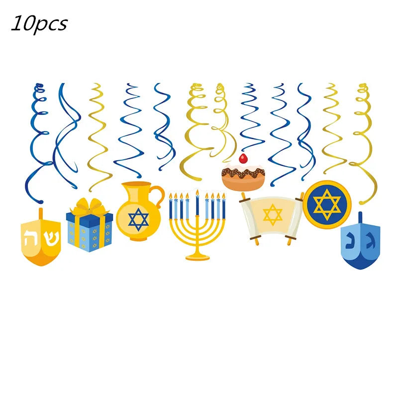 Jewish Hanukkah Balloon Banner Supplies Chanukah Disposable Tableware Cup Plate Napkins Happy Chanukah Festival Party Decoration