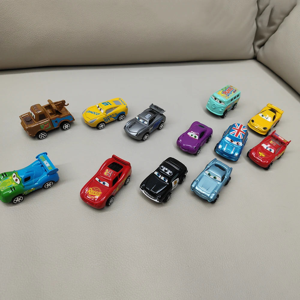 Desney 12pc/set Mcqueen Jackson Hot Sale Pixar Cars Lightning Storm Mater Pvc Model Back-Force Car Toy for Kids Birthday Gifts
