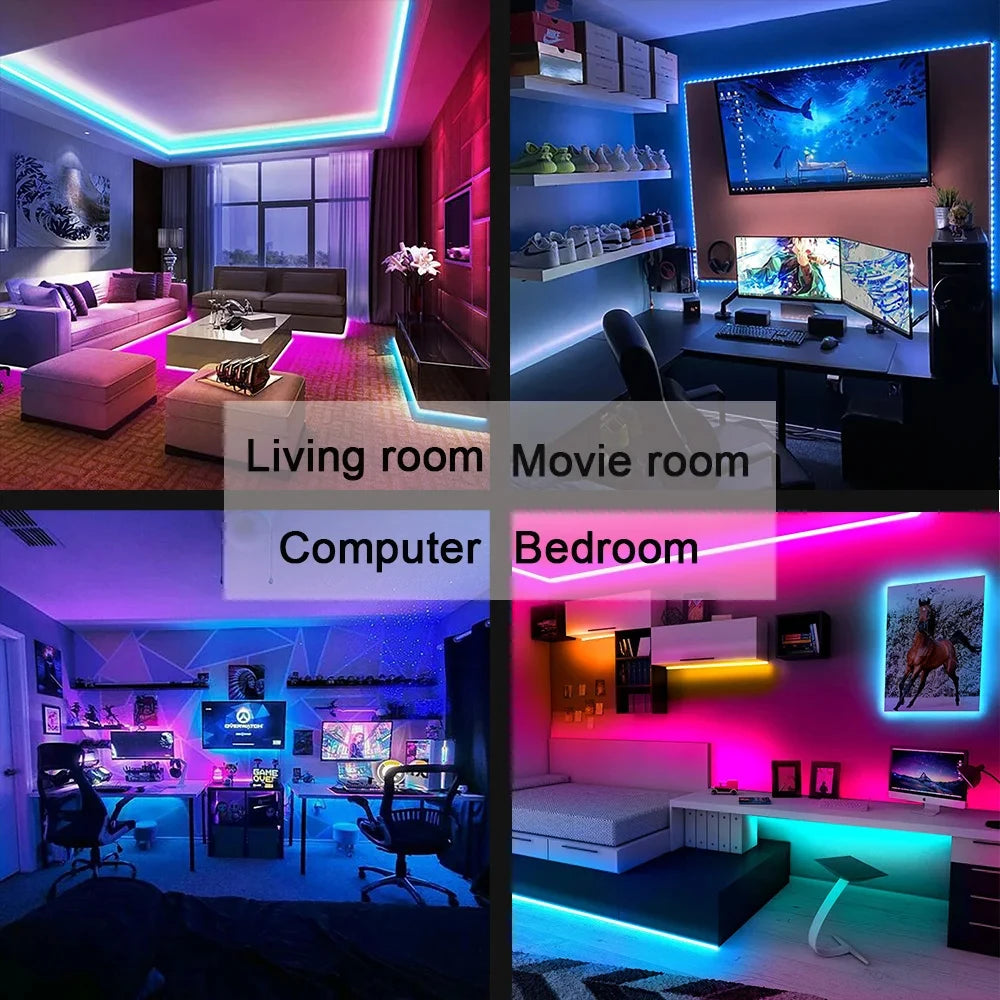 Bluetooth LED Strip Lights Smart SMD 5050 APP Remote Control Flexible Ribbon Diode Lamp Tape TV Backlights Game Room Home Decor