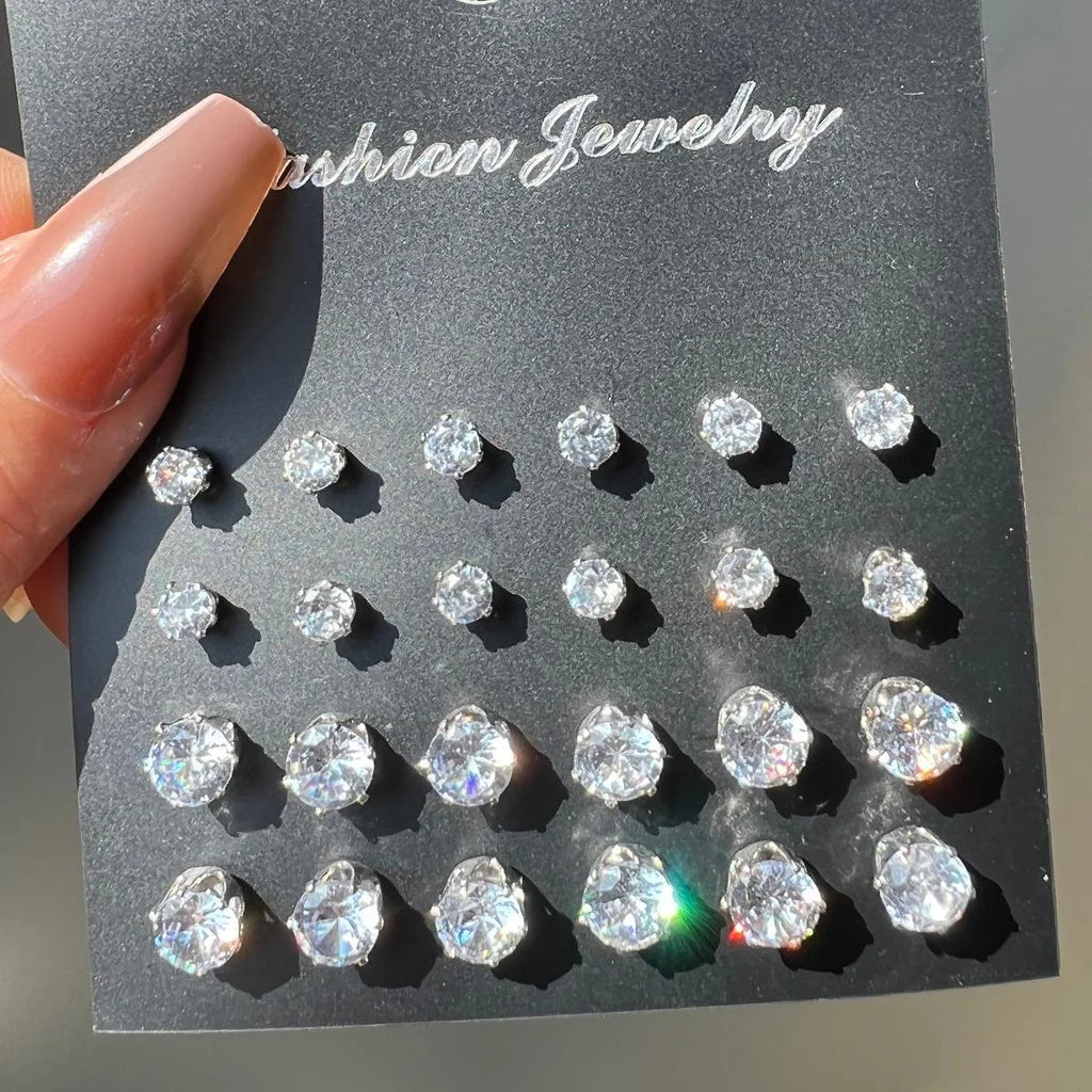 24pcs/set Fashion Minimalist Sparkling Zircon Stud Earrings For Women Decorative Earring Party Date Daily Wear Jewelry Gifts New