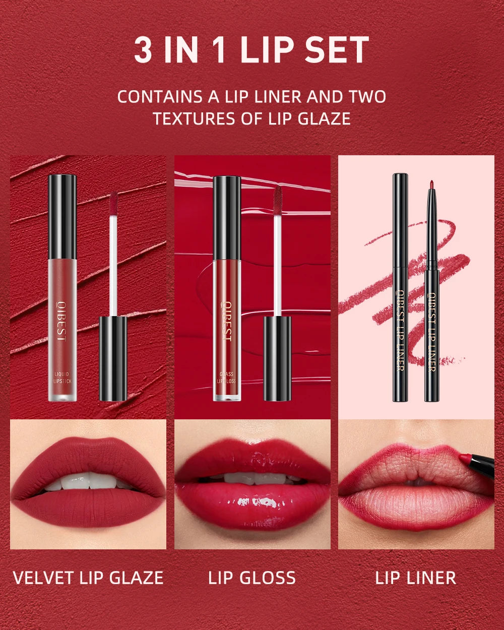 3pcs Matte Liquid Lipstick+Lip Liner Set Lip Glaze Makeup Nude Black Red Velvet Lip Gloss Long Lasting Lip Tint Cosmetics Kits