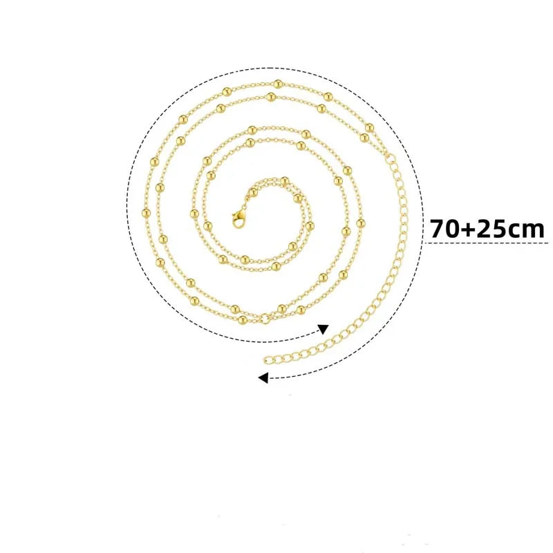 Fashion Double Layer Beaded Waist Chain for Women Simple Gold Color Metal Cross Round Bead Body Chain Bikini Jewelry Acessories
