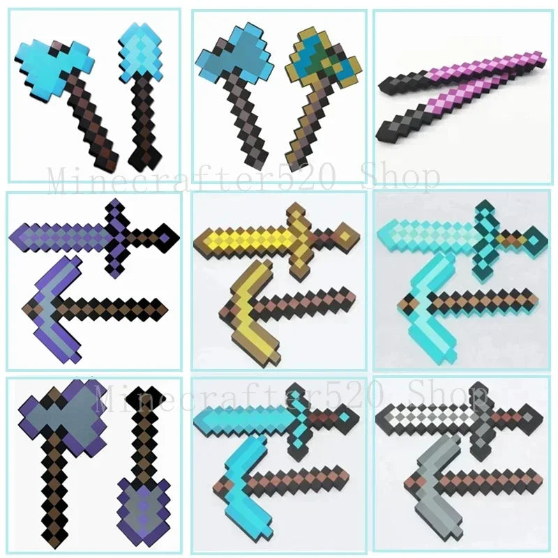 Hot Minecrafte 2pcs/set Design Figure Blue Diamond Sword Soft EVA Foam Action Figure Model Toy Ax Shovel Kits Toy For Fans Gift
