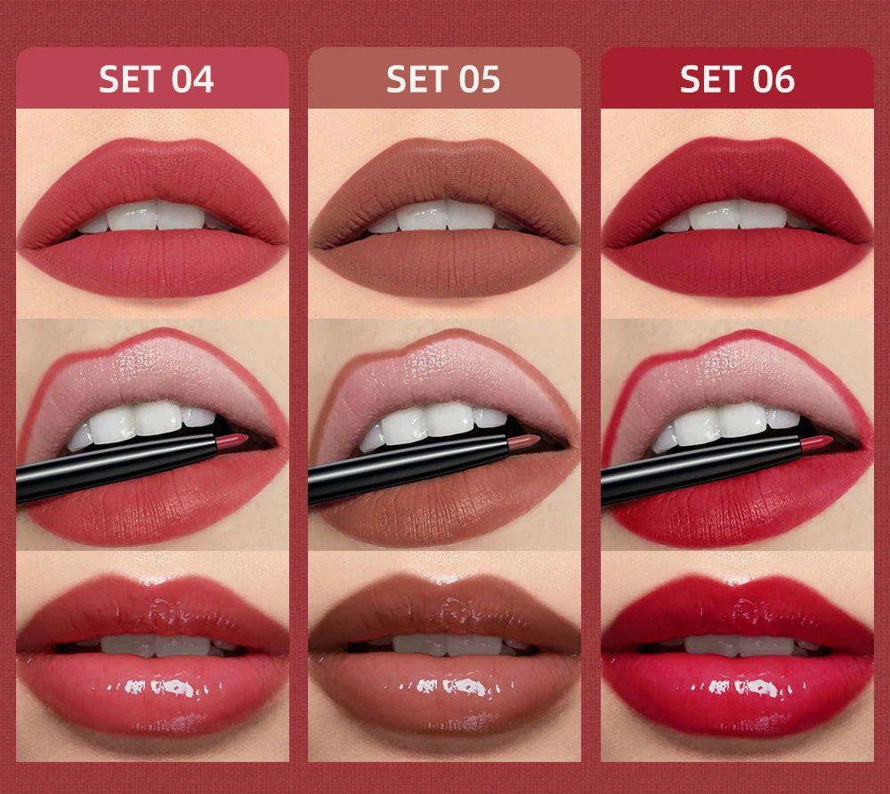 3pcs Matte Liquid Lipstick+Lip Liner Set Lip Glaze Makeup Nude Black Red Velvet Lip Gloss Long Lasting Lip Tint Cosmetics Kits