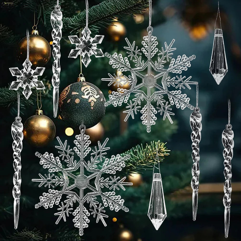 24/5PCS Crystal Clear Snowflake Icicle Pendants Acrylic Christmas Tree Ornament Christmas Holiday Home Party Hanging Decorations
