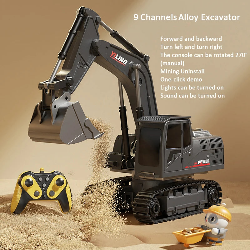 Alloy Remote Control Excavator Toy Car with Lights Sound Effect Electric Excavator Automobile Engineering Vehicle Children Gifts