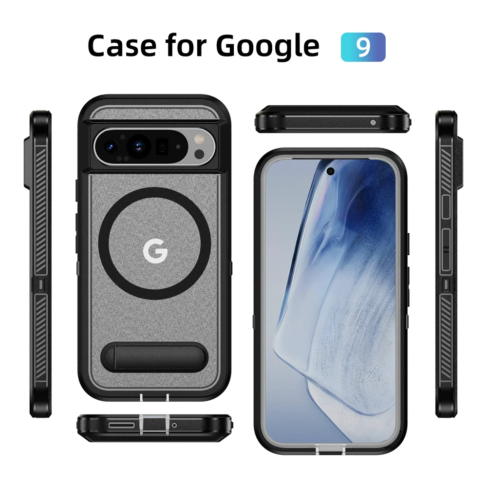 Luxury Folding Stand Magnetic Armour Phone Case For Google Pixel 9 8 Pro XL 8A Shockproof Hybrid PC Protective Military Cover