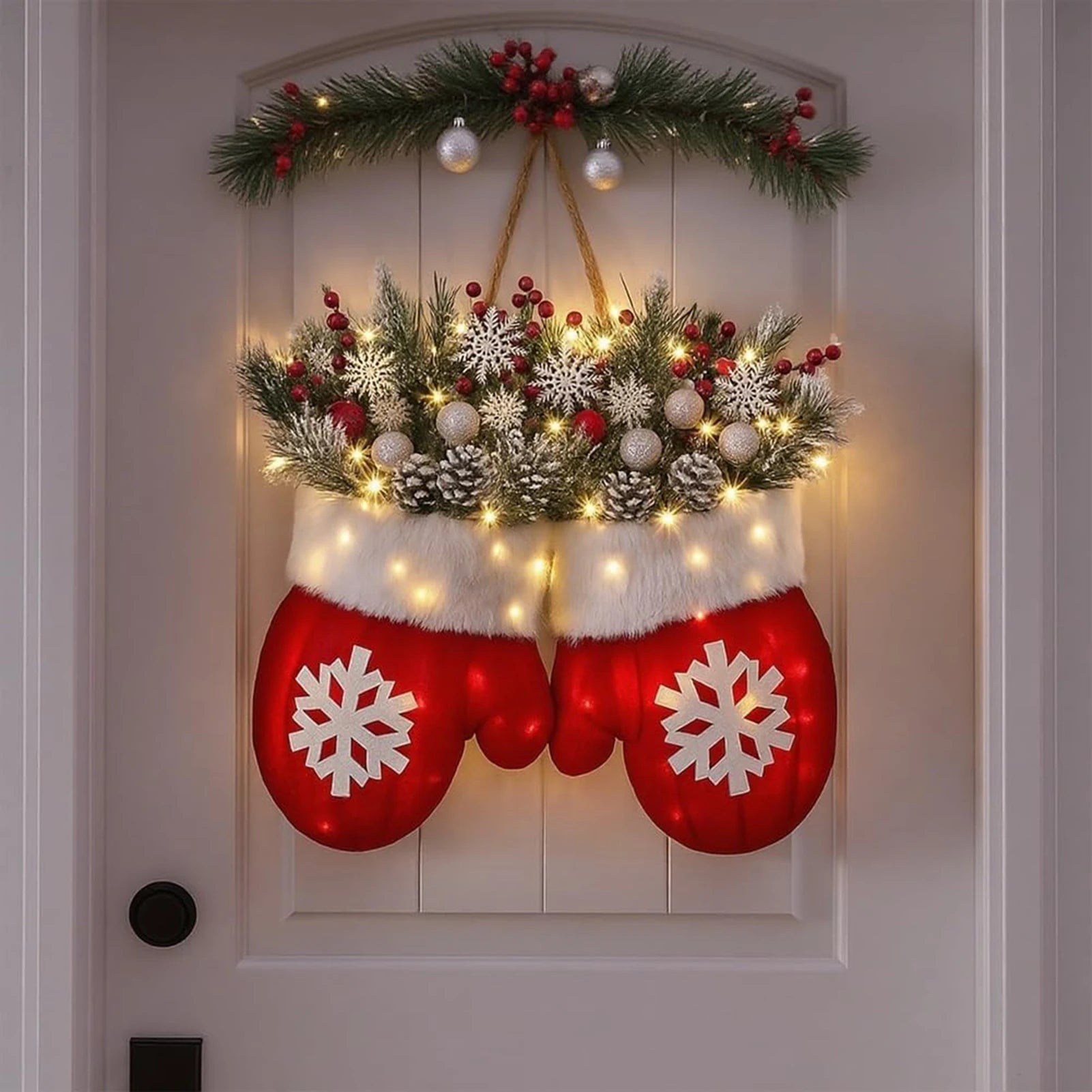 2025 Christmas Garland Creative Glove Shaped Simulated Flower Wreath Window Door Gate Decoration Door Sign Xmas Party Decoration