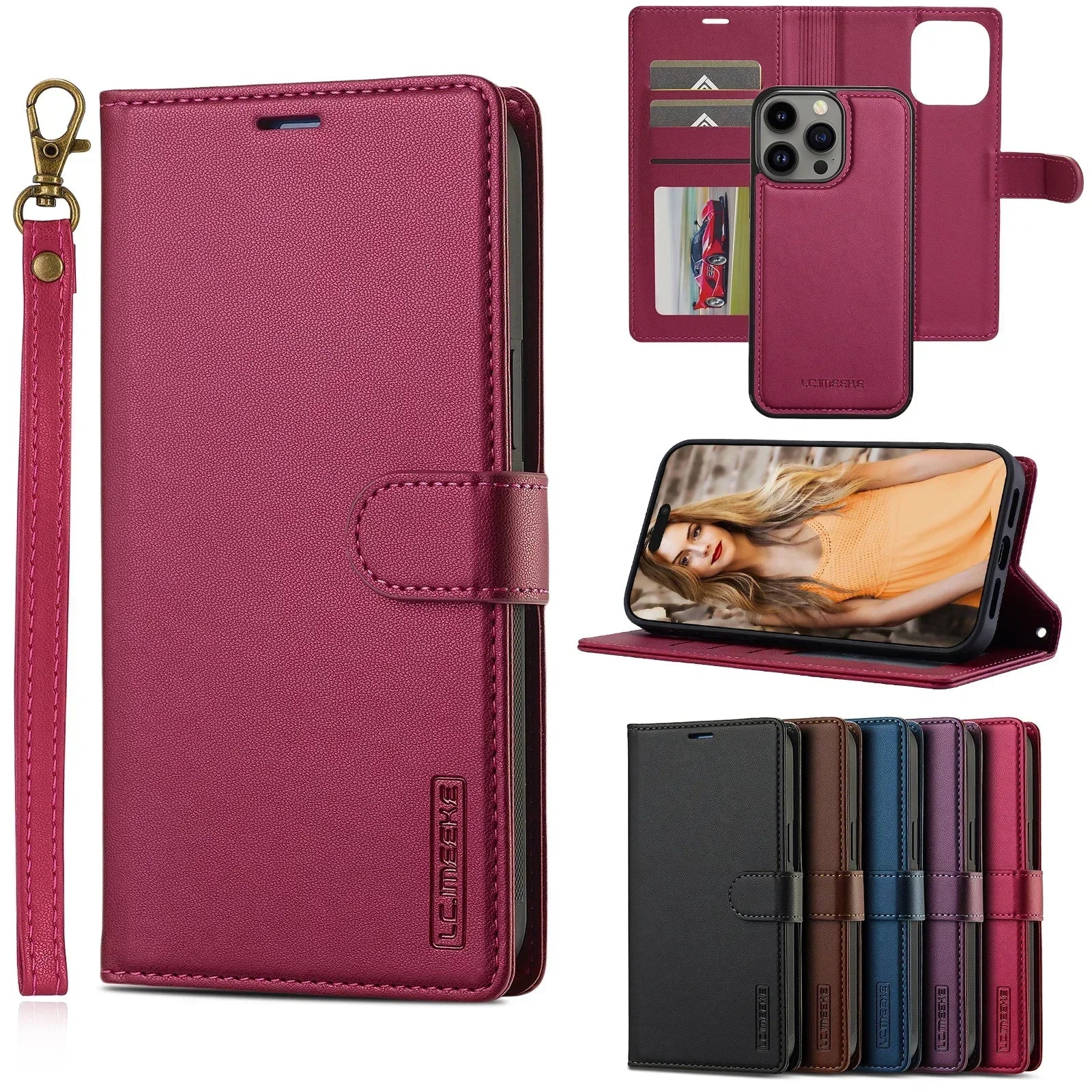 2in1 Removable Flip Leather Wallet Case Magnetic Phone Cover For iPhone 17 Air 15 Pro Max 14 Plus 16 13 12 11 SE 2022 Cards Solt
