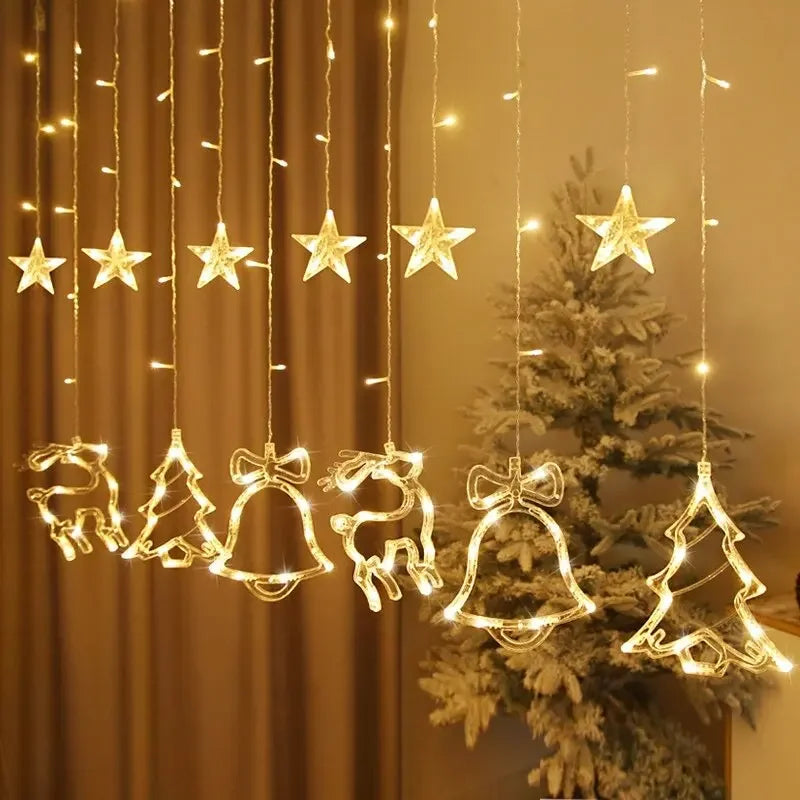 LED Christmas Stars Moons Fairy Light EU Garland Home Pendant Elk Wedding Light for Home Decoration Drop Ornaments Gift Navidad
