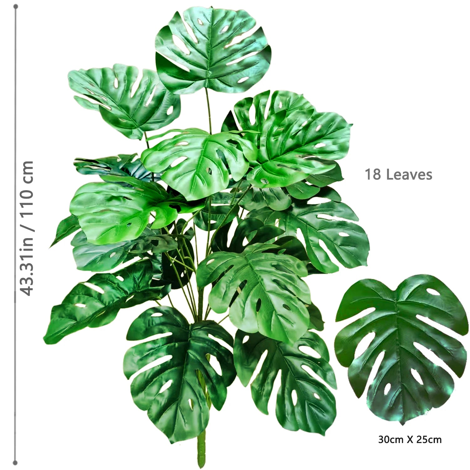 40-130cm（51.18in） Artificial Monstera Plant Fake Palm Tree Plastic Turtle Leaf Green Plant for Home Garden Room Office Decor