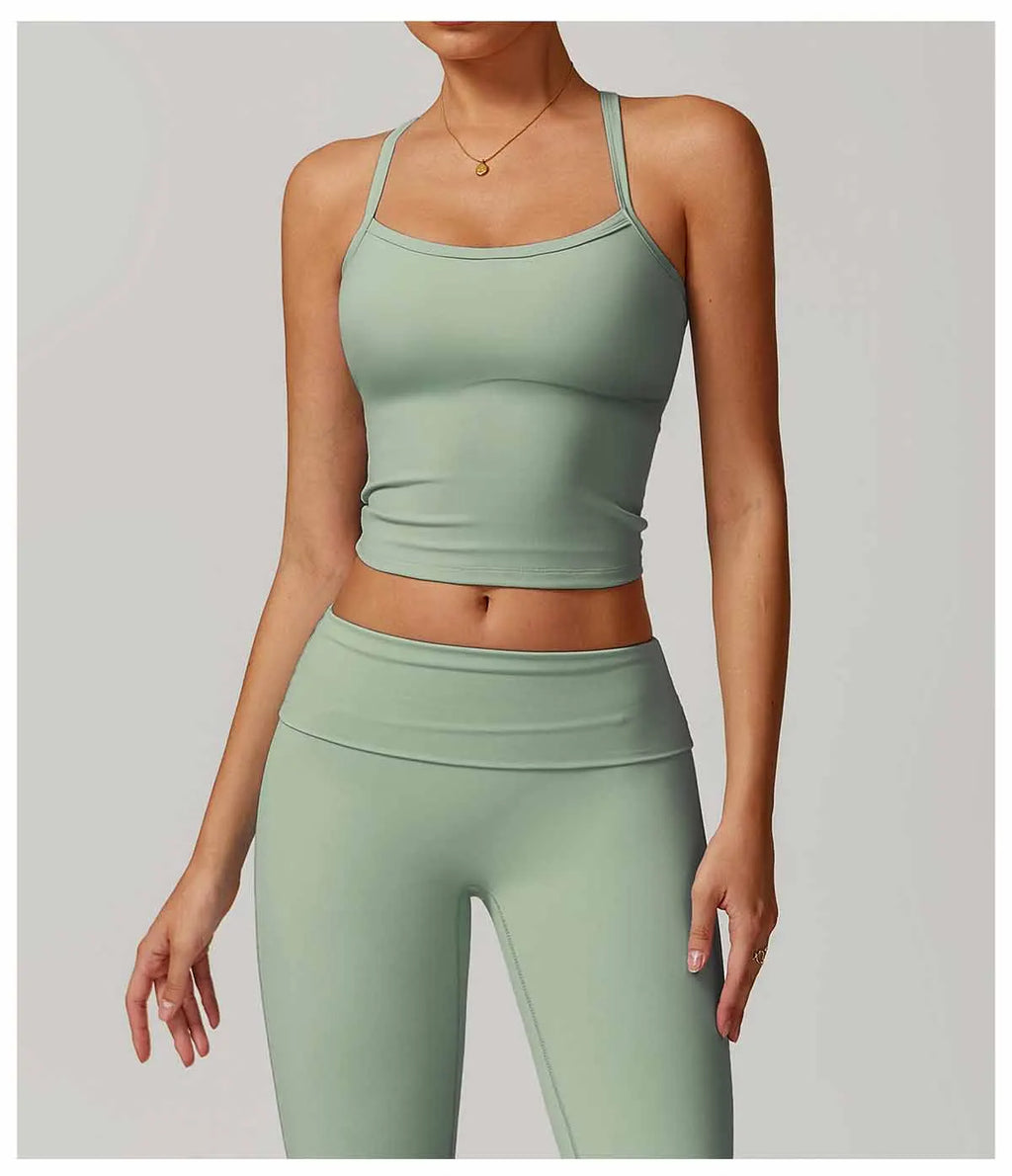 Women Cross Back Yoga Top Breathable Shockproof Sports Vest Fitness Sport Bra With Padded Gym Crop Top Running Active Sportswear