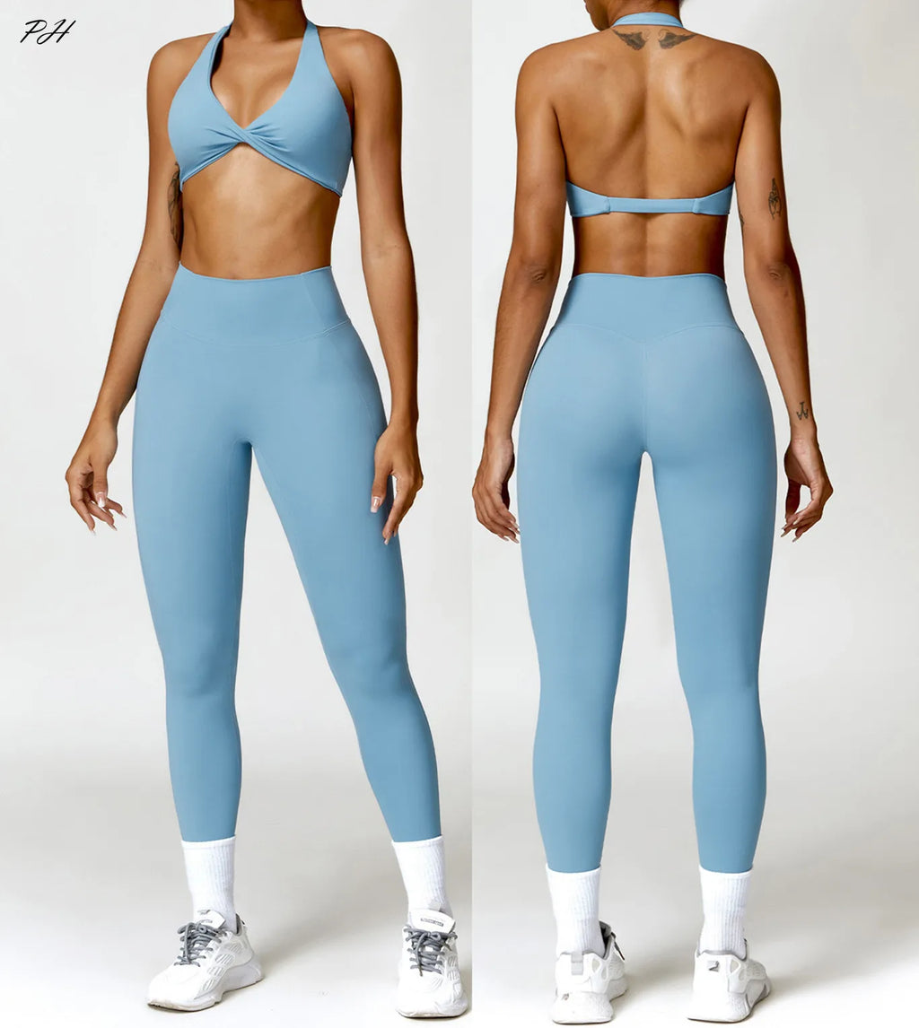 2PCS Yoga Set Nude Feeling Workout Sets Women Tracksuit Gym Push Up Fitness Running Workout Sportwear Sport Bra Leggings Suit