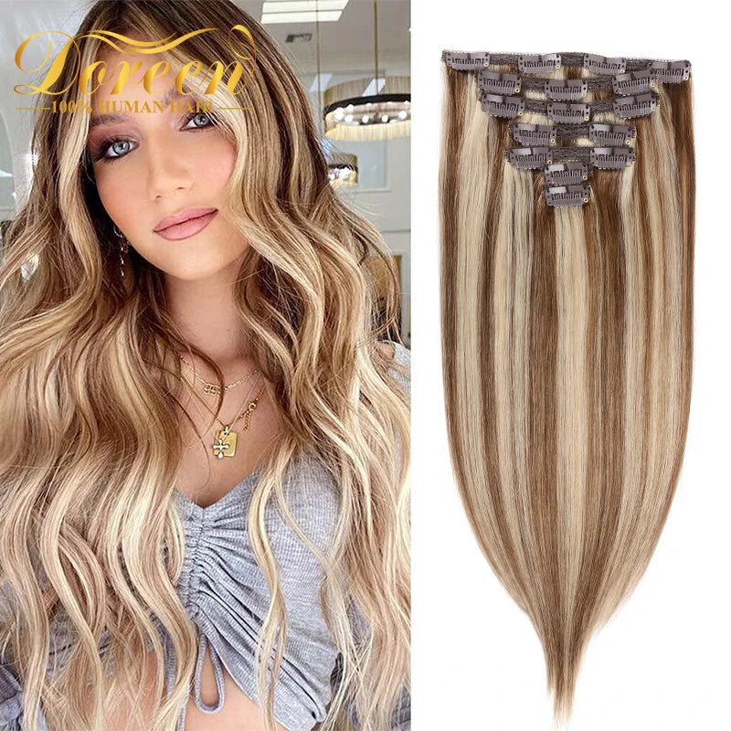 Doreen 160G 200G 240G Volume Series Brazilian Machine Remy Straight Clip In Human Hair Extensions  Full Head 10Pcs 16 to 24 Inch