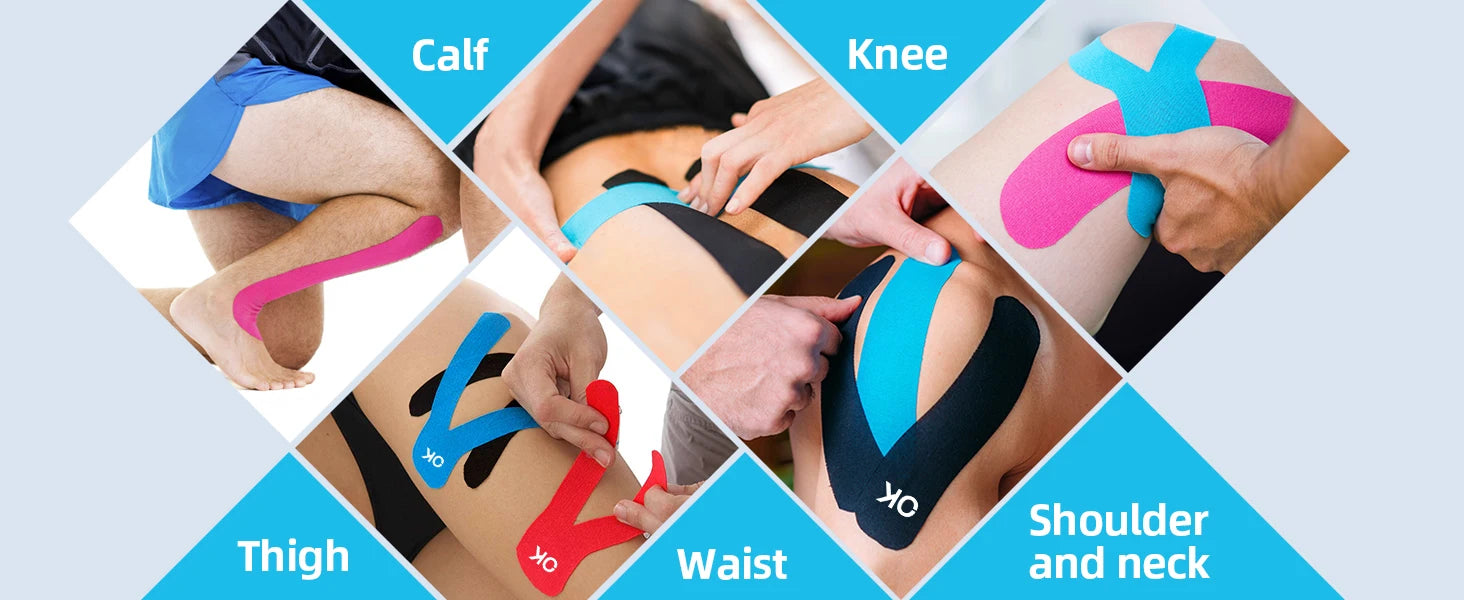 2 Rolls OK TAPE Updated Kinesiology Tape, New Packaging 5cm x 5m, 25cm Precut 20 Strips, Cotton Elastic Athletic Tape Latex Free