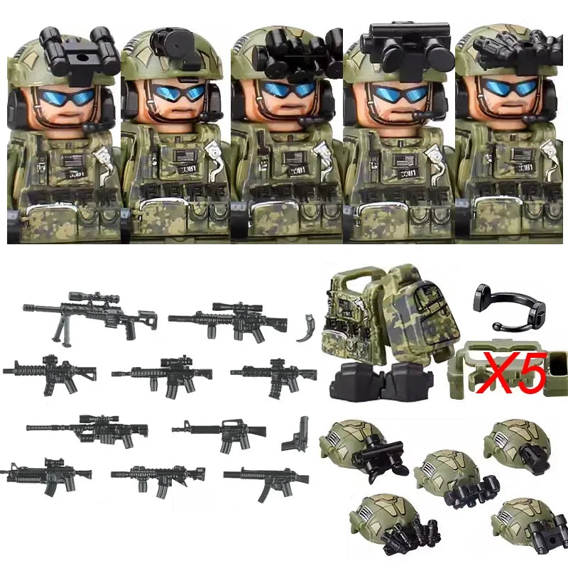 Military Army Figures Building Blocks SWAT Ghost Commando Special Forces Soldier Weapons Gun Hat Shield Belt AK Mini Bricks Toy