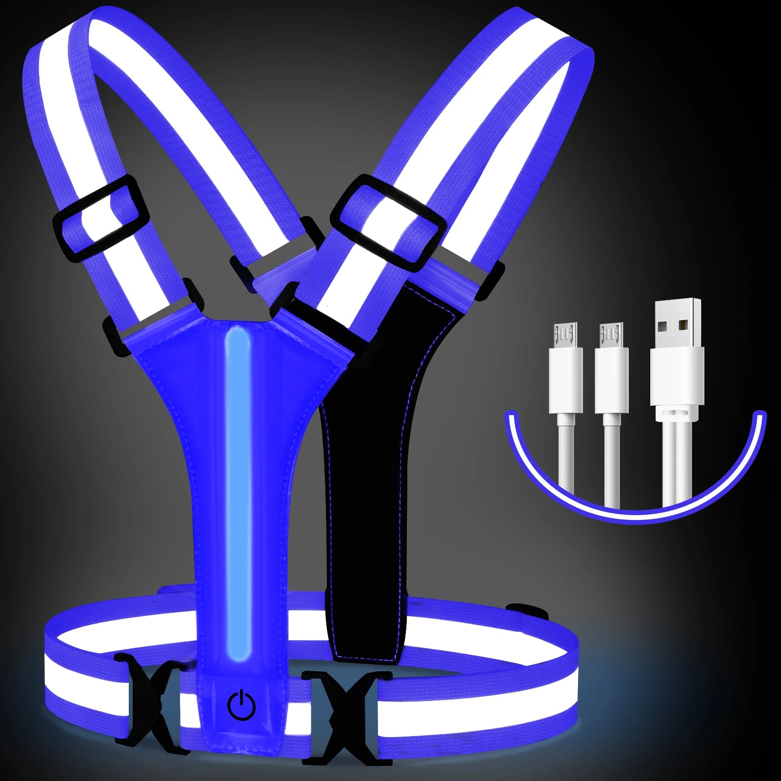 LED Running Vest USB Rechargeable Reflective Glowing Reflector Straps High Visibility Night Running Riding Clothing Elastic Band