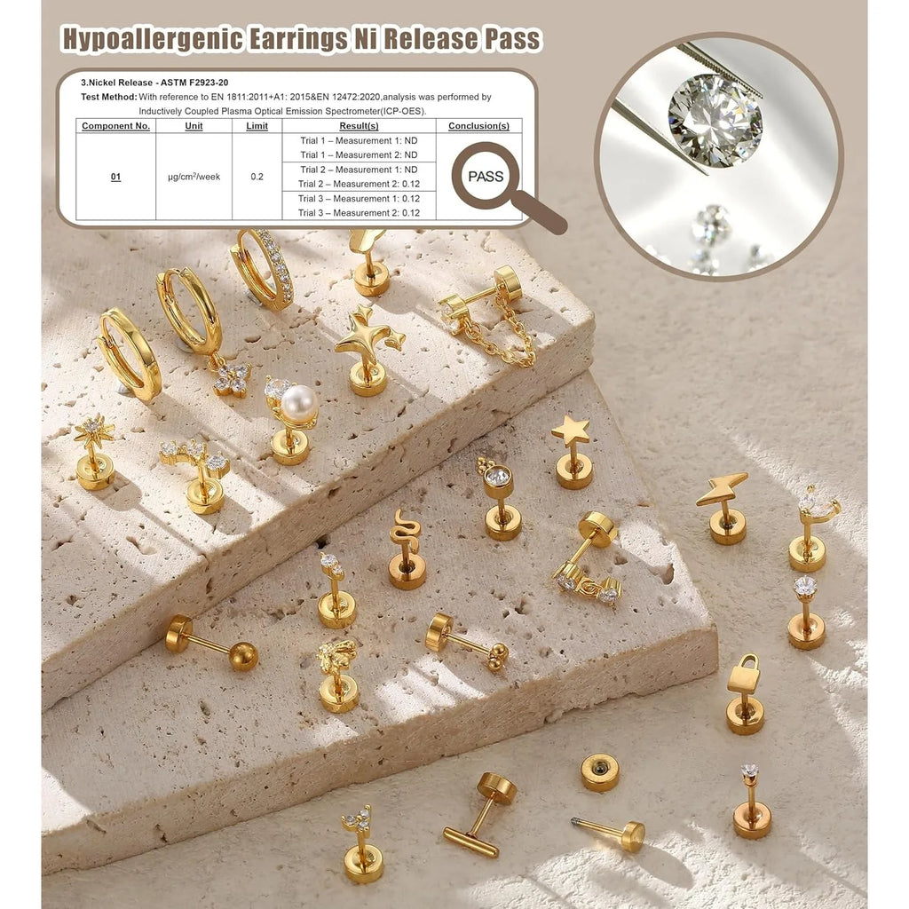 Bobisty 1pc Earrings for Sensitive Ears Surgical Stainless Steel Earrings for Women Dainty Flat Back Earring Stud Hoop Cartilage