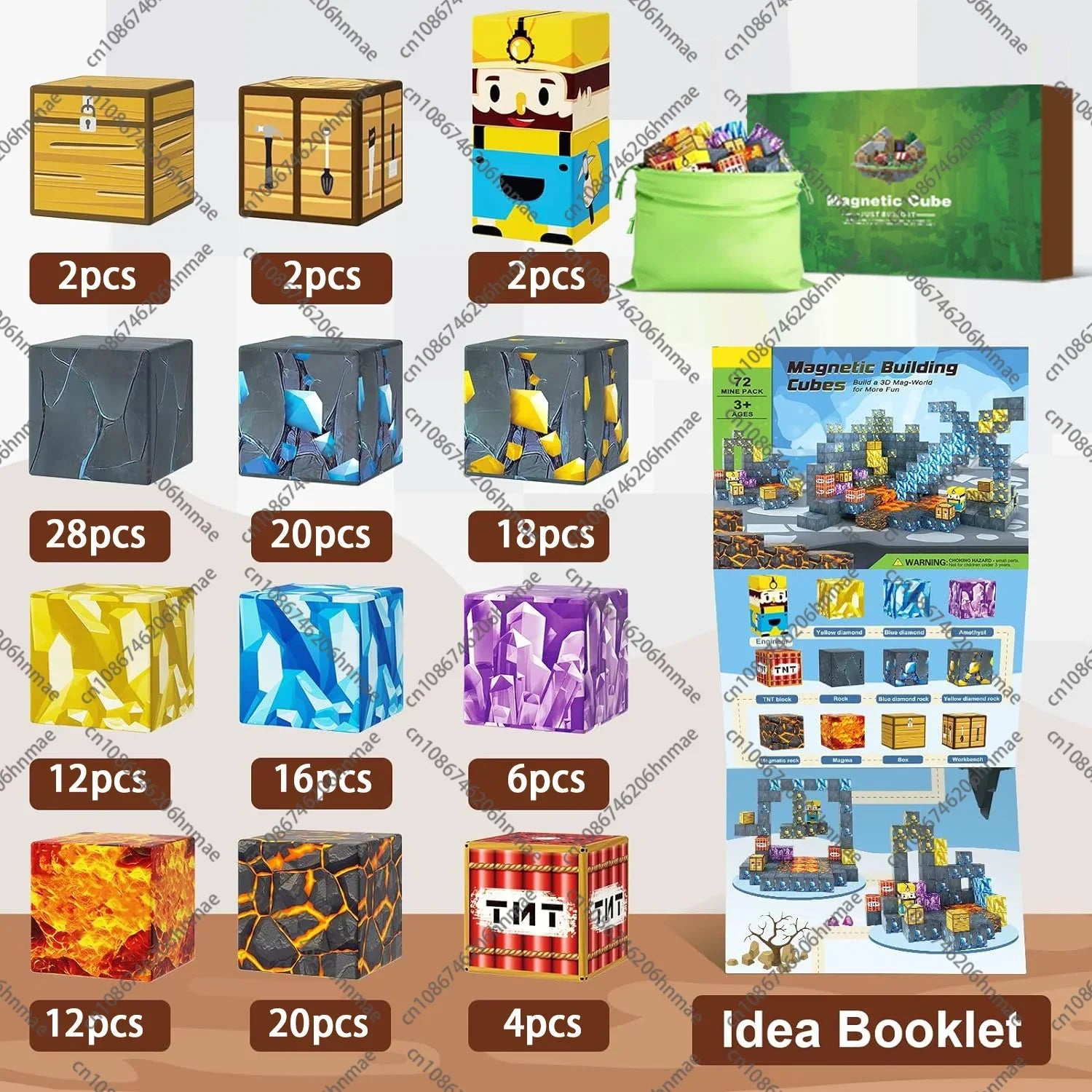 Magnetic Building Blocks Mine World Montessori Educational STEM Sensory Toy for Magnet Cube Kids Boys Girls Ages 3+ DIY Toy Gift