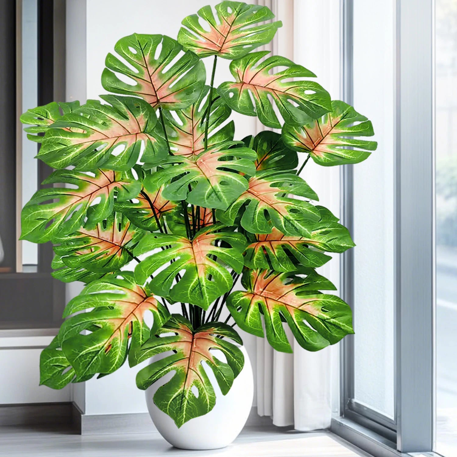 40-130cm（51.18in） Artificial Monstera Plant Fake Palm Tree Plastic Turtle Leaf Green Plant for Home Garden Room Office Decor