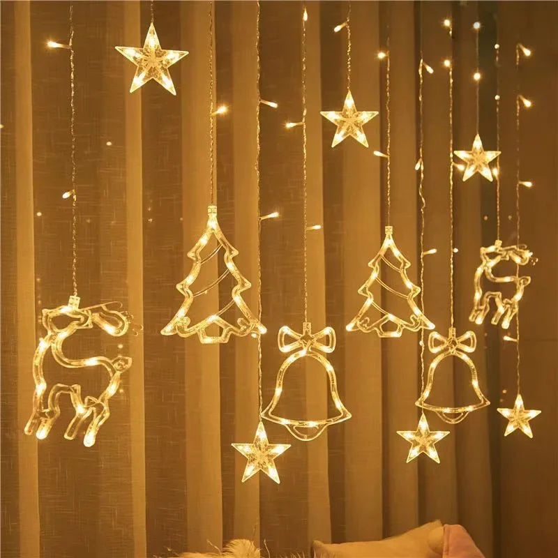 LED Christmas Stars Moons Fairy Light EU Garland Home Pendant Elk Wedding Light for Home Decoration Drop Ornaments Gift Navidad