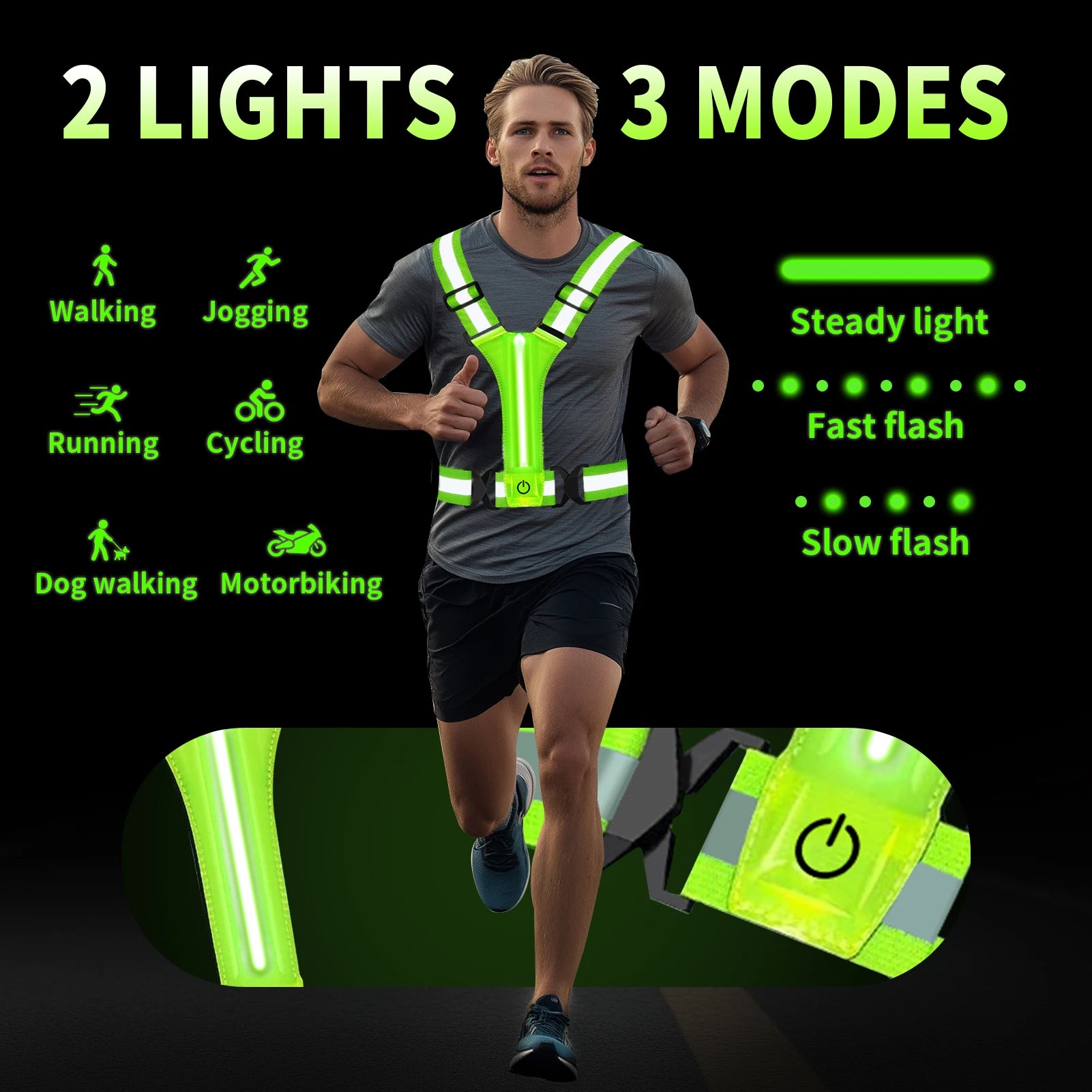 LED Running Vest USB Rechargeable Reflective Glowing Reflector Straps High Visibility Night Running Riding Clothing Elastic Band