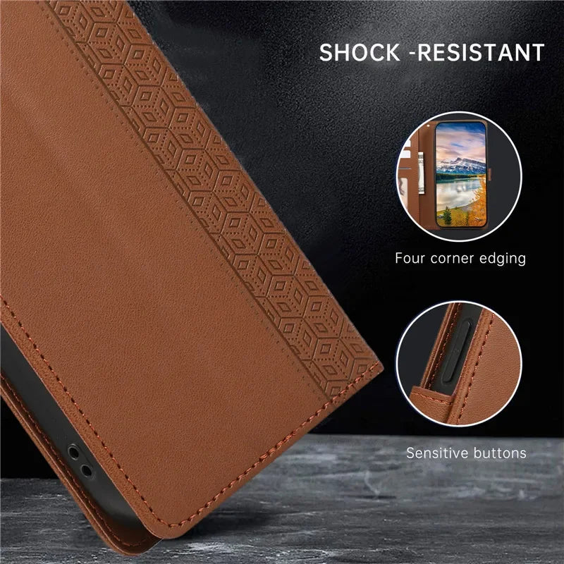 Luxury Leather Wallet Phone Case for iPhone 17 Air 16 15 14 Pro Max 16E 13 12 Mini 11 XS XR Max SE 8 7 Plus Flip Stand Cover