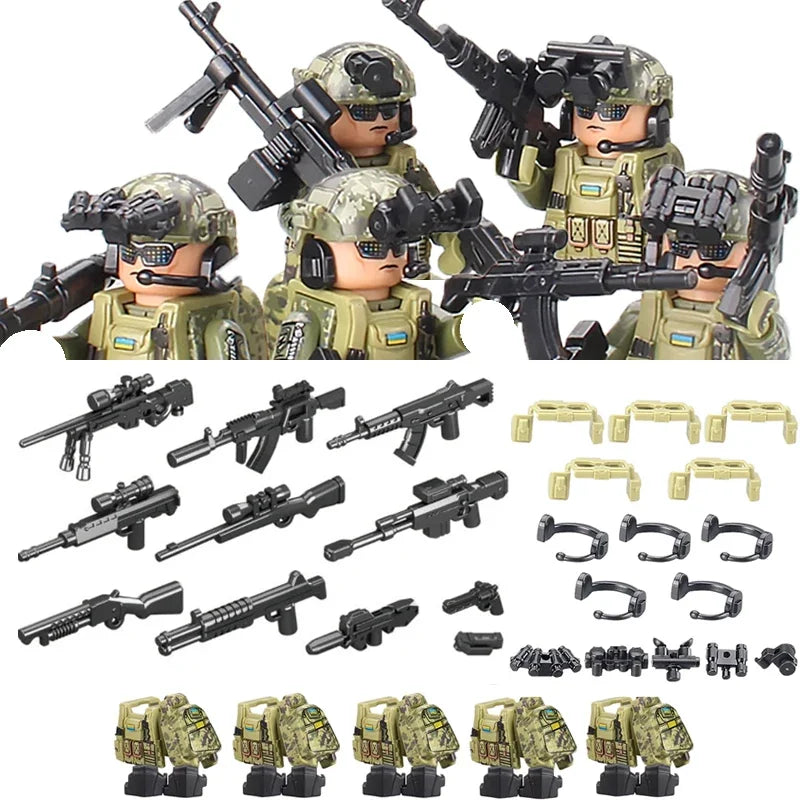 Military Army Figures Building Blocks SWAT Ghost Commando Special Forces Soldier Weapons Gun Hat Shield Belt AK Mini Bricks Toy