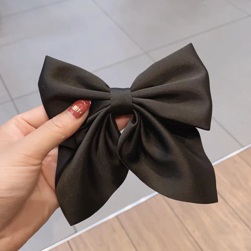 Solid Color Satin Bowknot Hair Clips For Girls Sweet Bow Women Hairpins Butterfly Barrettes Duckbill Clip Kids Hair Accessories
