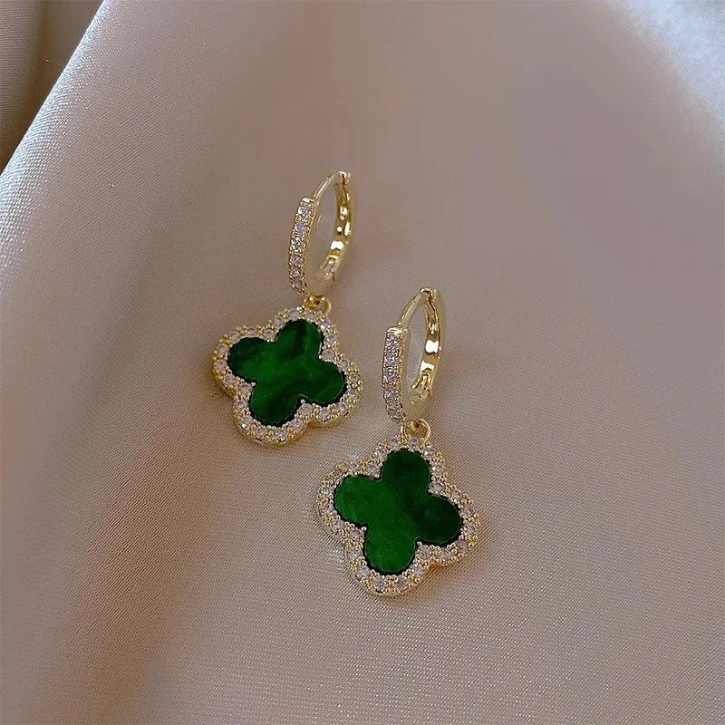 Green Four-leaf Clover Earrings Women's Gentle Fashionable Jewelry Ear Studs Autumn Winter Stylish Korean Trend
