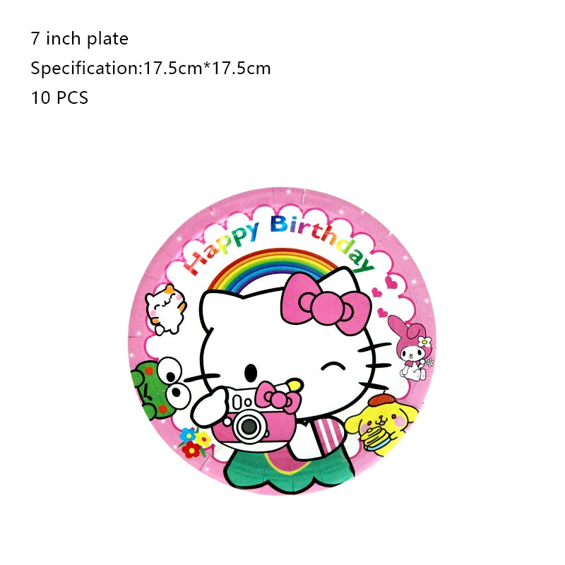 Hello Kitty Birthday Party Decoration Cartoon Cat Kids Aluminum Foil Balloon Disposable Tableware Banner Child Event Supplies