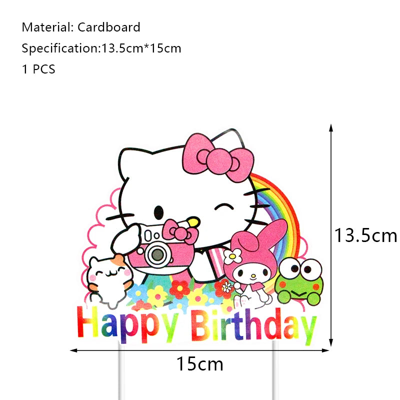 Hello Kitty Birthday Party Decoration Cartoon Cat Kids Aluminum Foil Balloon Disposable Tableware Banner Child Event Supplies
