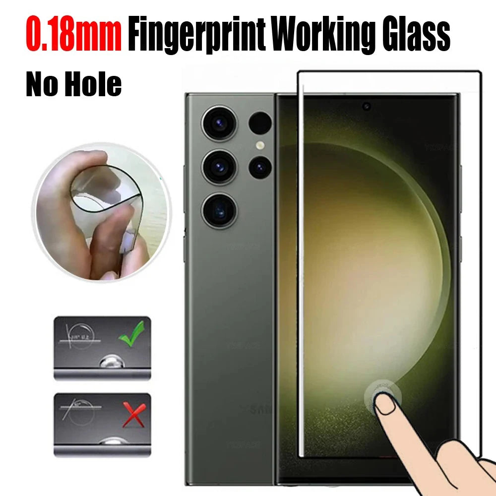 Fingerprint Unlock Full Glue 0.2mm Tempered Glass For Samsung Galaxy S25 S24 S23 S22 S21 S20 Plus Note 20 Ultra Screen Protector