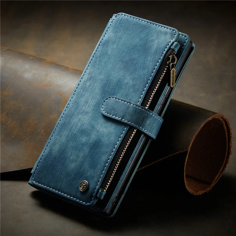 Flip Leather Phone Case For Samsung Galaxy S25 Edge S24 Ultra S23 FE S22 S21 S20 Plus Note 20 A16 A56 Zipper Wallet Card Cover