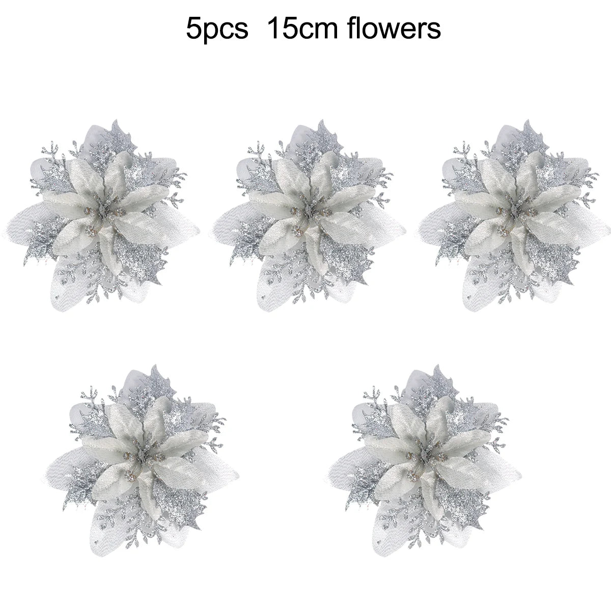 5-20pcs Sparkling Red Golden Silver Poinsettia Artificial Flowers Christmas Tree Ornaments for Xmas New Year party Decoration