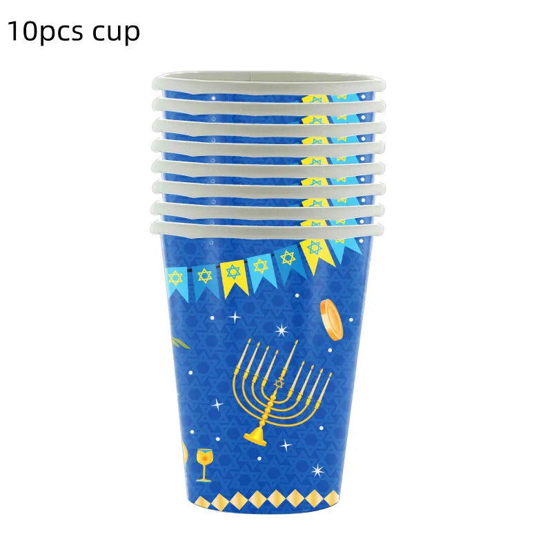 Jewish Hanukkah Balloon Banner Supplies Chanukah Disposable Tableware Cup Plate Napkins Happy Chanukah Festival Party Decoration